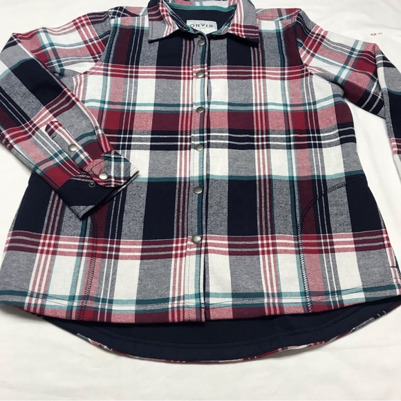 Orvis Red and Blue Plaid Flannel Shirt Jacket Size Large Fleece Lined Outdoor - Picture 2 of 13